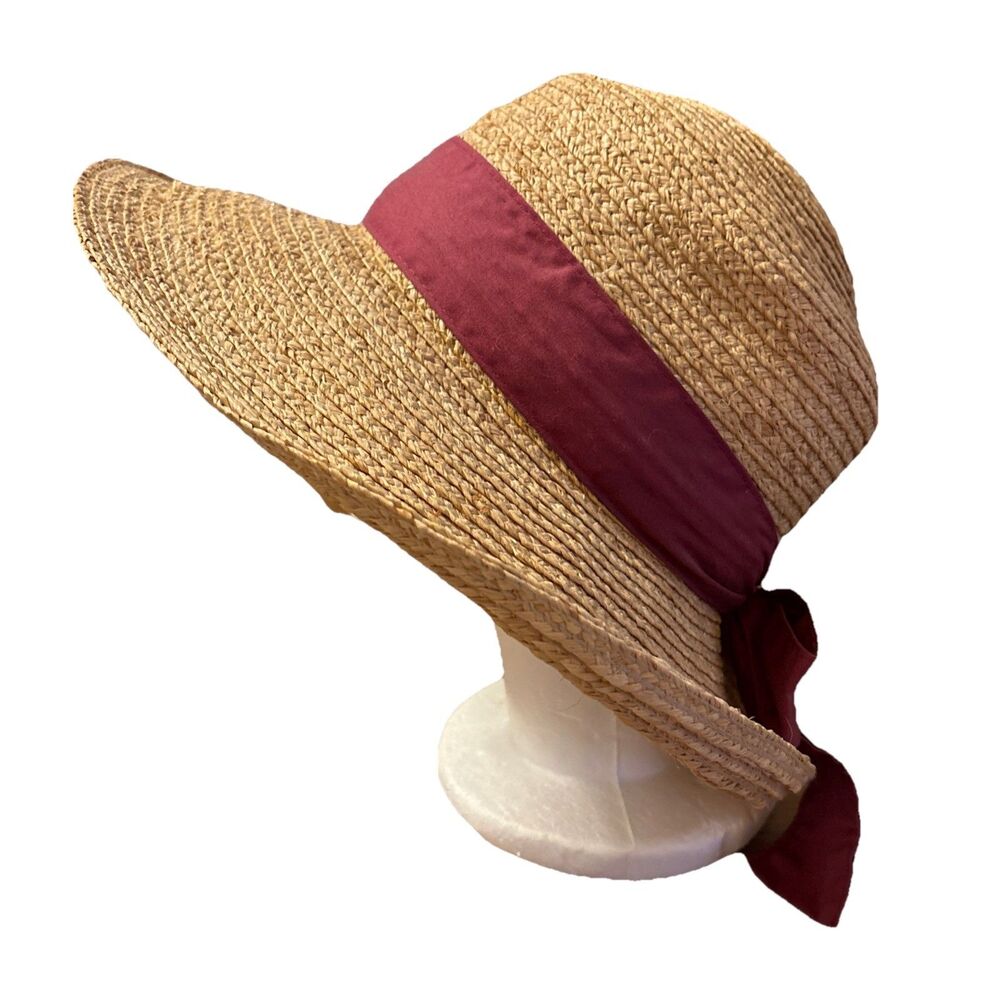 Kate Lord Straw Sun Hat With Mauve Ribbon Size M/L - Picture 2 of 9
